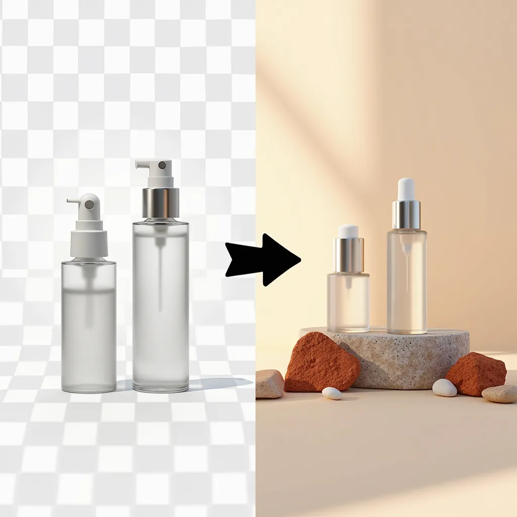 Before and after AI product photo enhancement with background removal